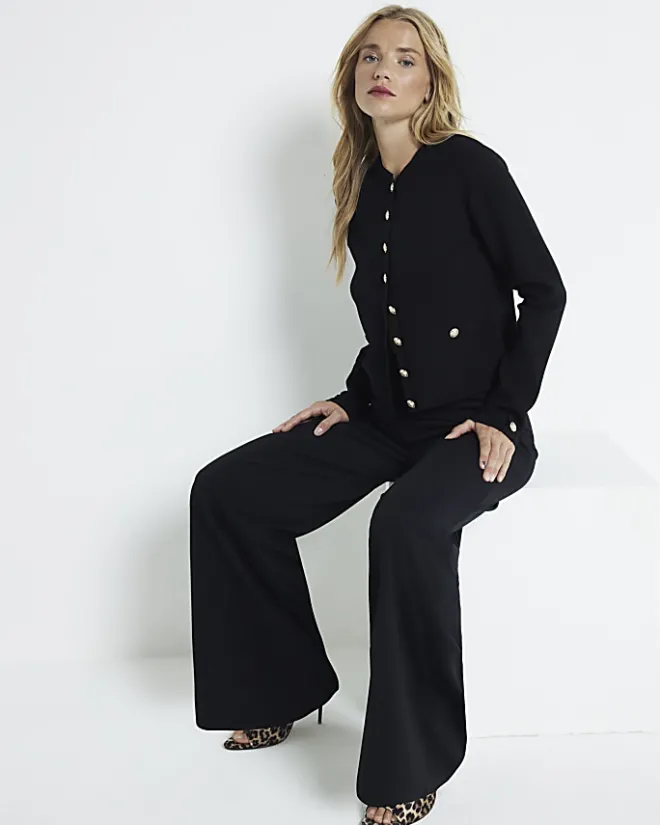 River Island stitched wide leg trousers Black Fashion