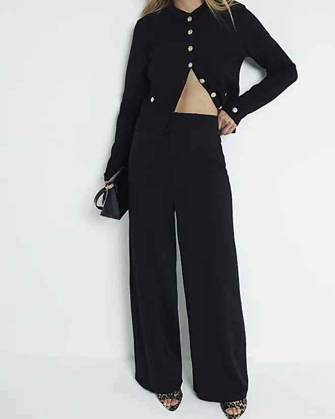 River Island stitched wide leg trousers Black Fashion