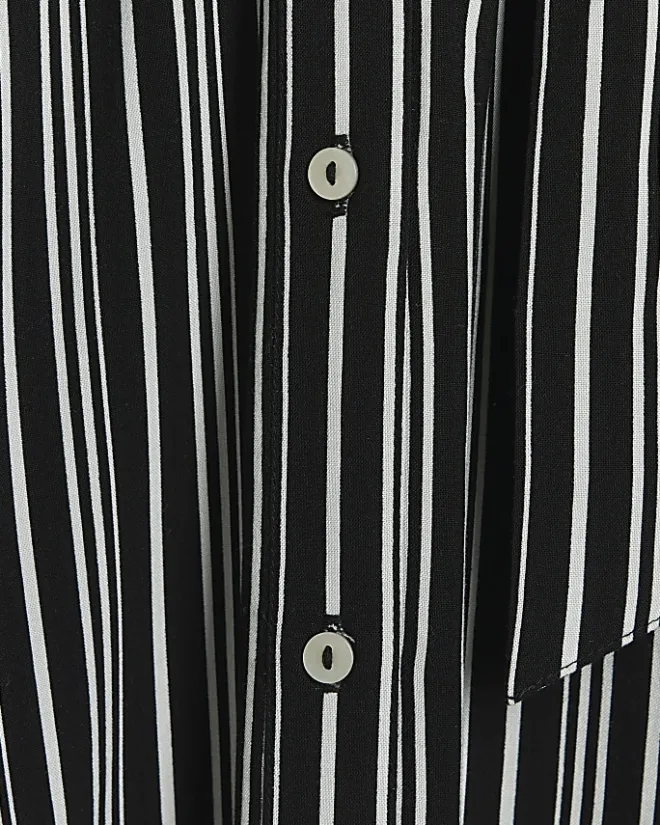 River Island stripe belted midi shirt dress Black Online