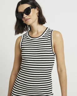 River Island stripe bodycon midi dress Black Outlet