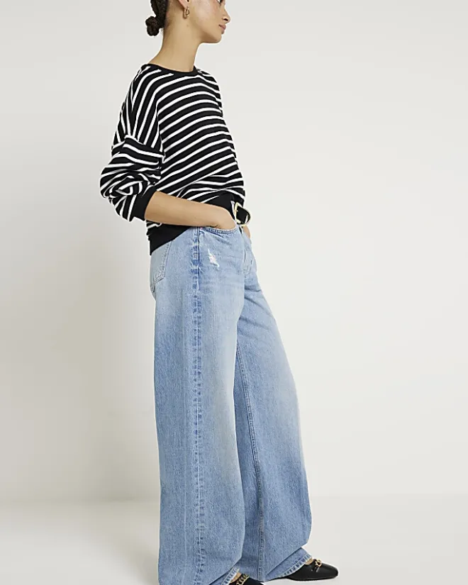 River Island stripe crop sweatshirt Black New