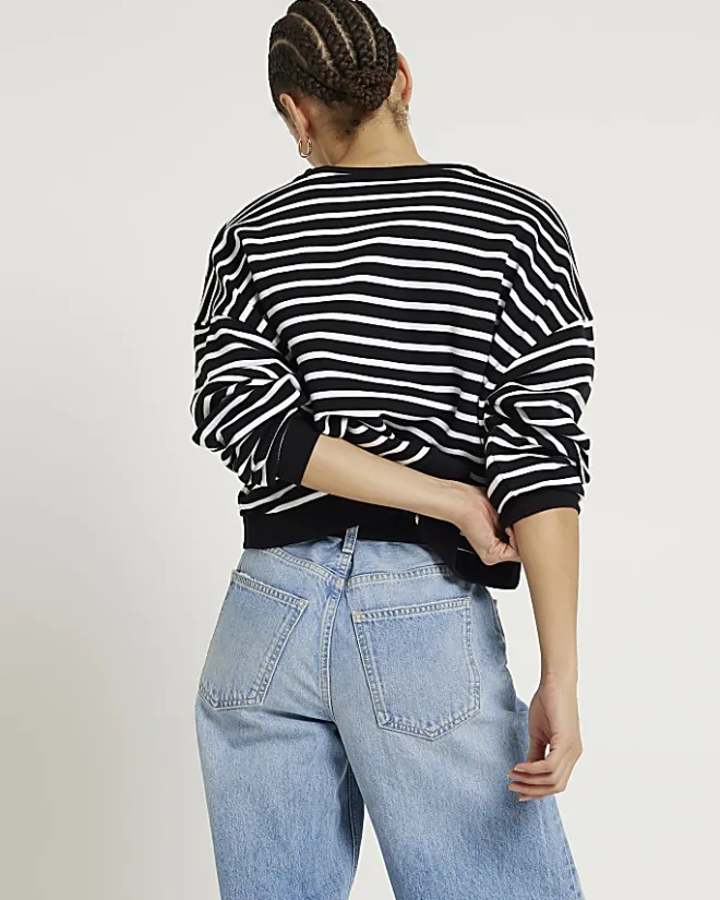 River Island stripe crop sweatshirt Black New