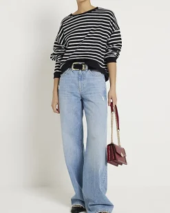 River Island stripe crop sweatshirt Black New