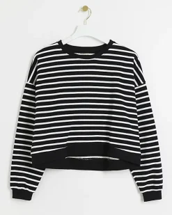 River Island stripe crop sweatshirt Black New