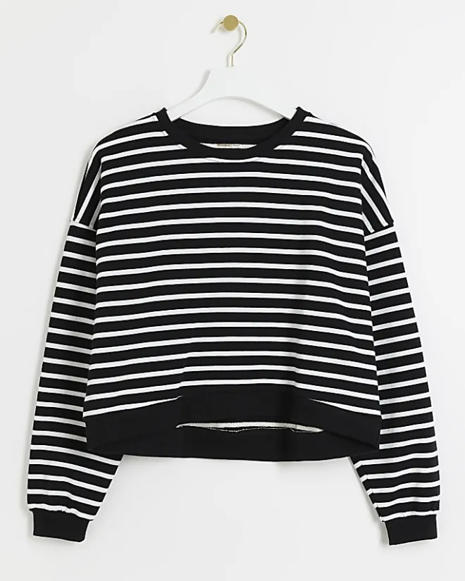 River Island stripe crop sweatshirt Black New