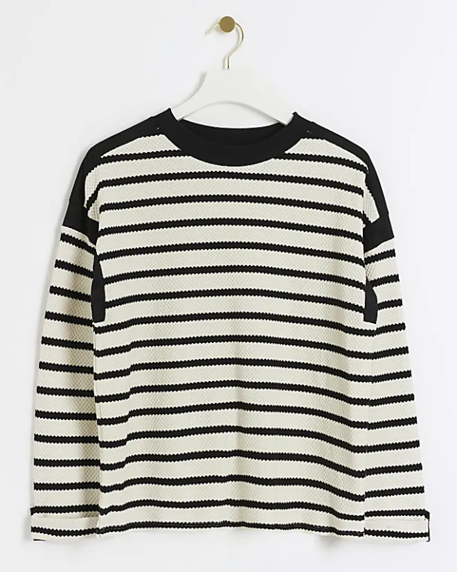 River Island stripe long sleeve sweatshirt Black Outlet
