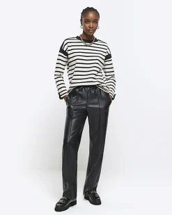 River Island stripe long sleeve sweatshirt Black Outlet