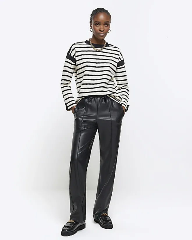 River Island stripe long sleeve sweatshirt Black Outlet