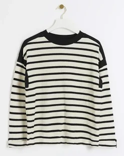 River Island stripe long sleeve sweatshirt Black Outlet