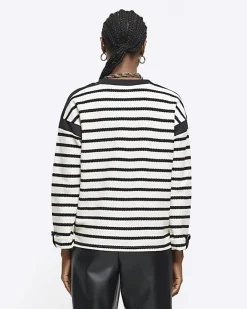 River Island stripe long sleeve sweatshirt Black Outlet