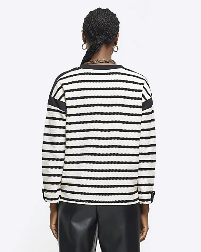 River Island stripe long sleeve sweatshirt Black Outlet