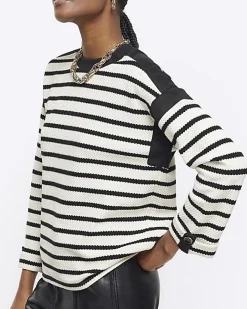 River Island stripe long sleeve sweatshirt Black Outlet
