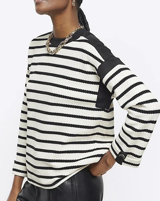 River Island stripe long sleeve sweatshirt Black Outlet