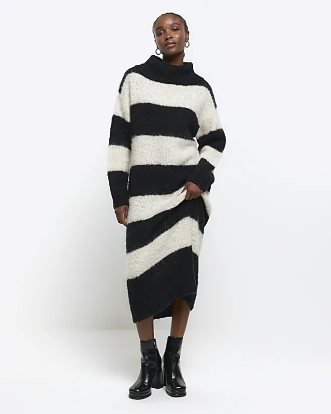 River Island stripe roll neck jumper maxi dress Black Best