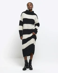 River Island stripe roll neck jumper maxi dress Black Best