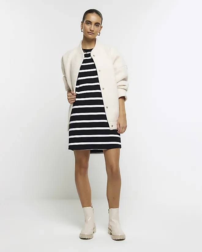 River Island stripe t-shirt mini dress Black New