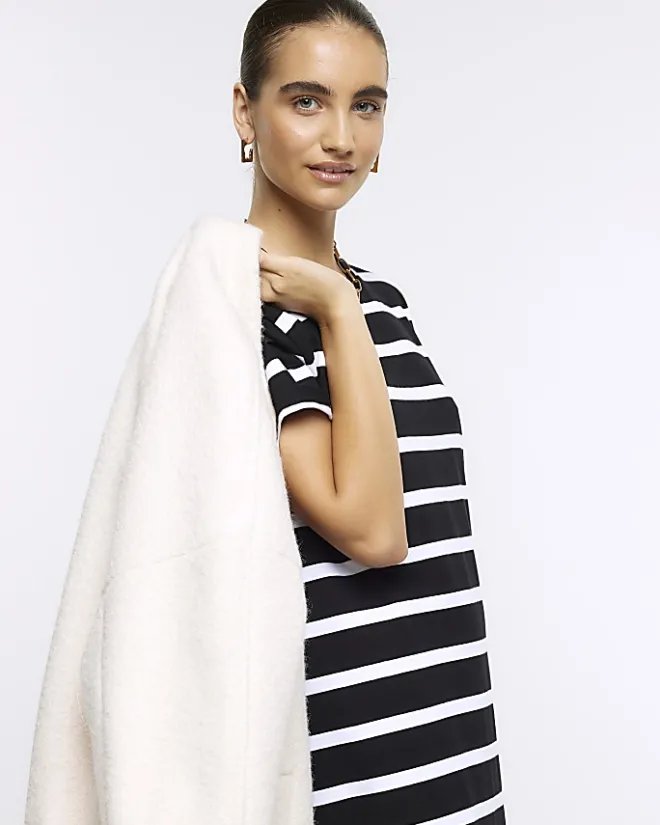 River Island stripe t-shirt mini dress Black New