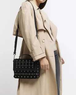 River Island suede studded satchel bag Black Fashion