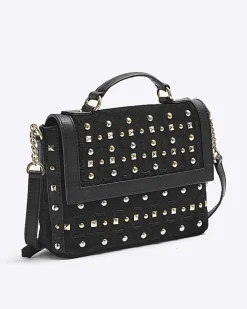 River Island suede studded satchel bag Black Fashion