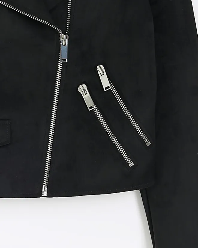 River Island suedette crop biker jacket Black Best