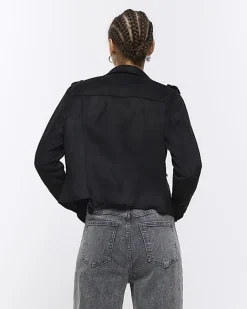 River Island suedette crop biker jacket Black Best