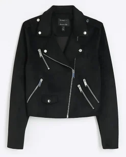 River Island suedette crop biker jacket Black Best