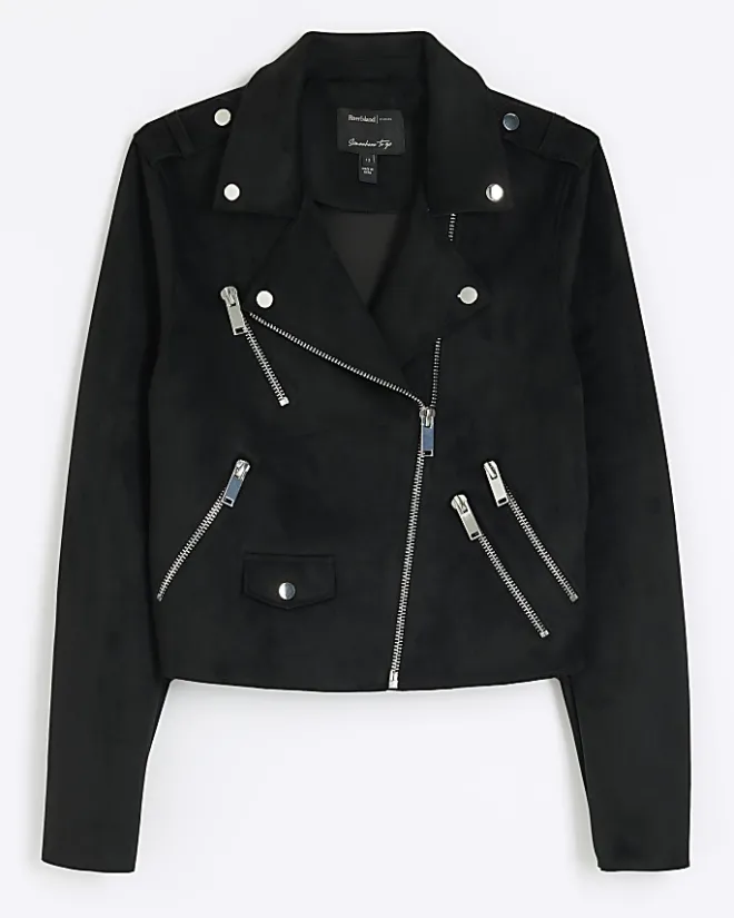River Island suedette crop biker jacket Black Best