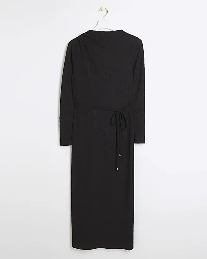 River Island textured belted bodycon midi dress Black Hot