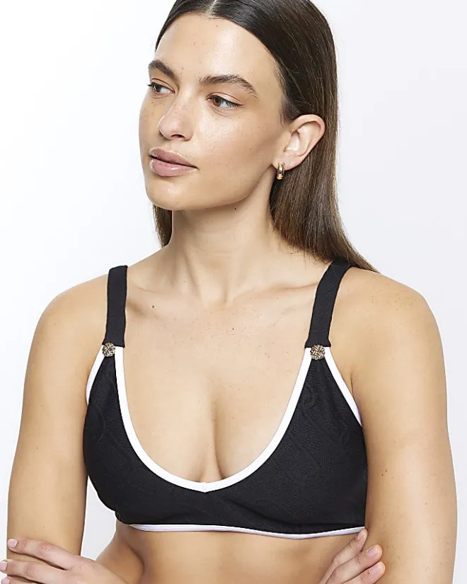 River Island Textured Cami Bikini Top Black Online