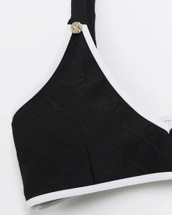 River Island Textured Cami Bikini Top Black Online