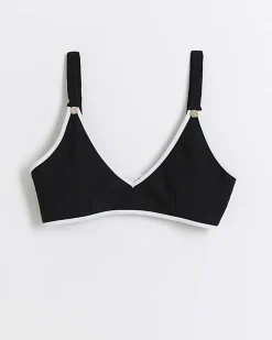 River Island Textured Cami Bikini Top Black Online