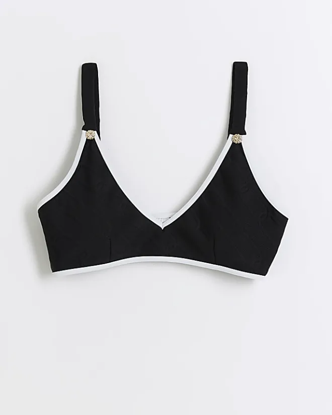 River Island Textured Cami Bikini Top Black Online