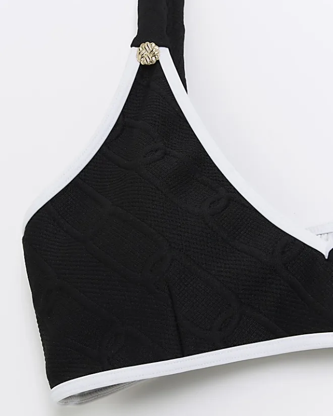 River Island Textured Cami Bikini Top Black Online