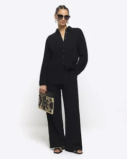 River Island textured long sleeve shirt Black Hot