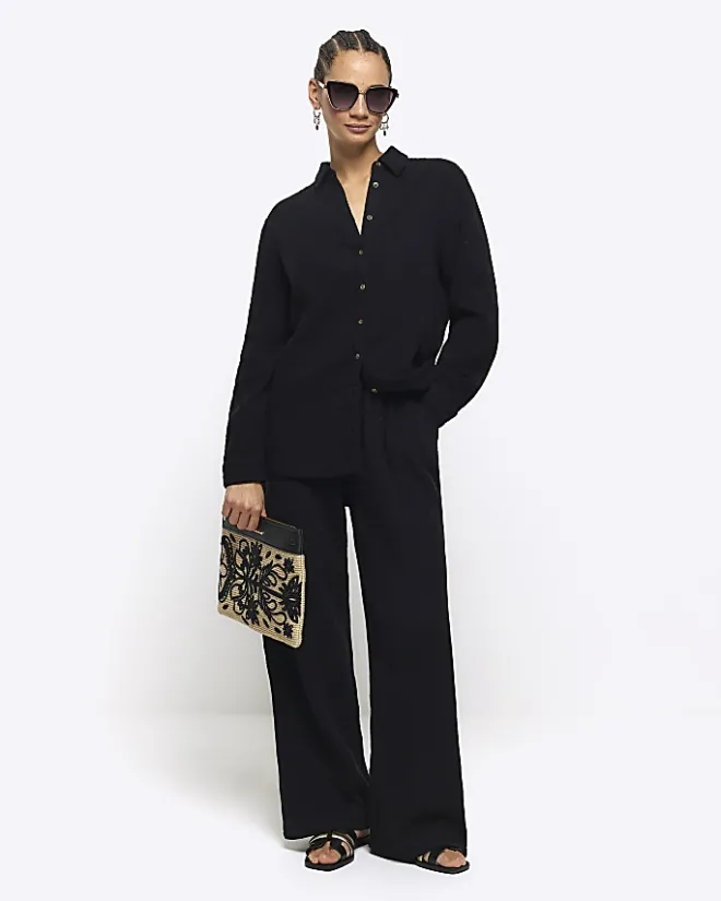 River Island textured long sleeve shirt Black Hot