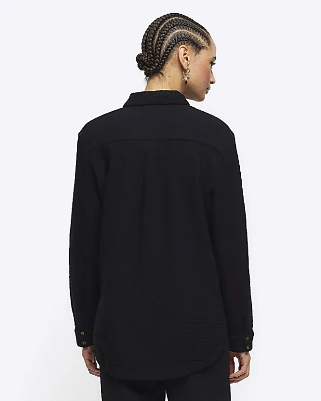 River Island textured long sleeve shirt Black Hot