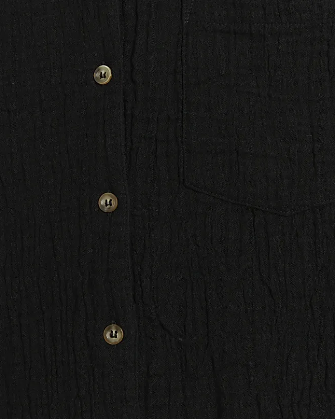 River Island textured long sleeve shirt Black Hot