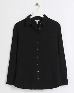 River Island textured long sleeve shirt Black Hot
