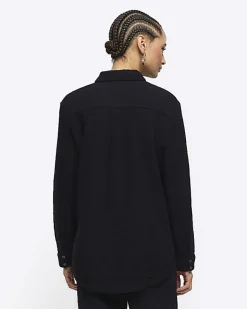 River Island textured long sleeve shirt Black Hot