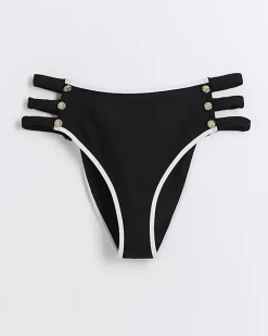 River Island textured strap bikini bottoms Black New