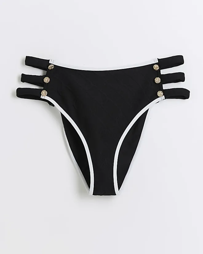 River Island textured strap bikini bottoms Black New