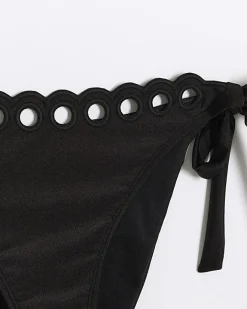 River Island tie side scallop brief bikini bottoms Black Fashion