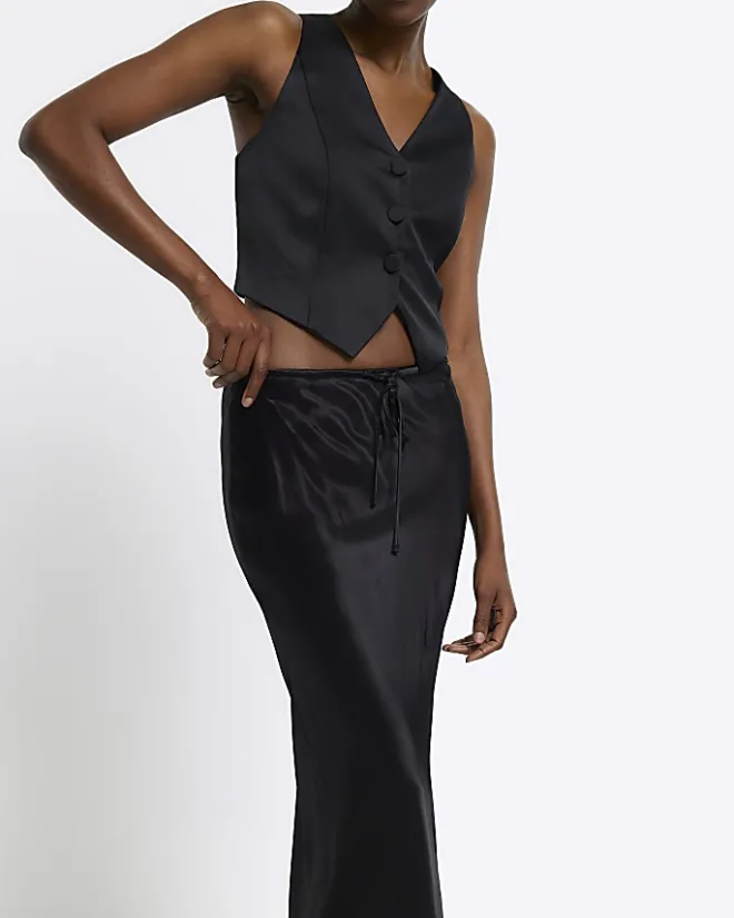 River Island tie waist midi skirt Black Best