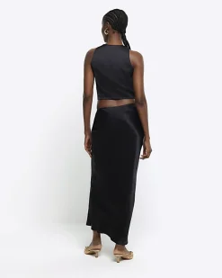 River Island tie waist midi skirt Black Best