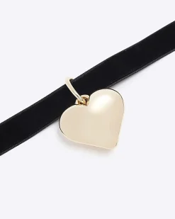 River Island velvet heart necklace Black Outlet