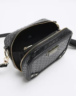 River Island weave oval cross body bag Black New