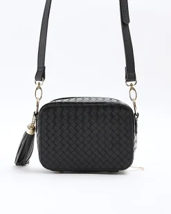 River Island weave oval cross body bag Black New