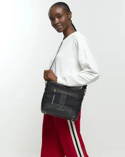 River Island webbing quilted cross body bag Black Best