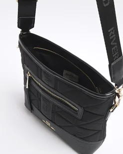 River Island webbing quilted cross body bag Black Best