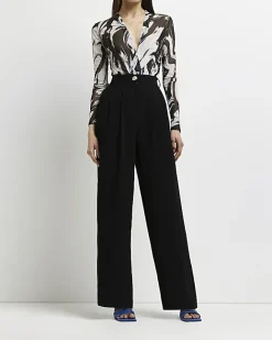 River Island wide leg pleated trousers Black Sale
